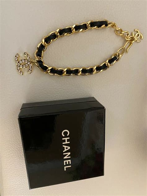 chanel charm bracelet black leather|authentic chanel bracelet.